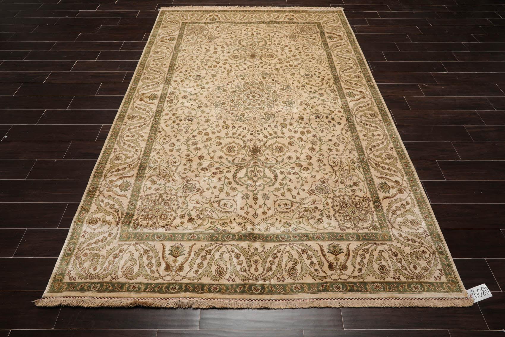 6'2" x 8'10" Hand Knotted 100% Silk Traditional 250 KPSI Oriental Area Rug Beige-3