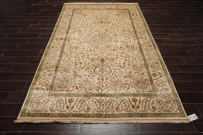 6'2" x 8'10" Hand Knotted 100% Silk Traditional 250 KPSI Oriental Area Rug Beige-3