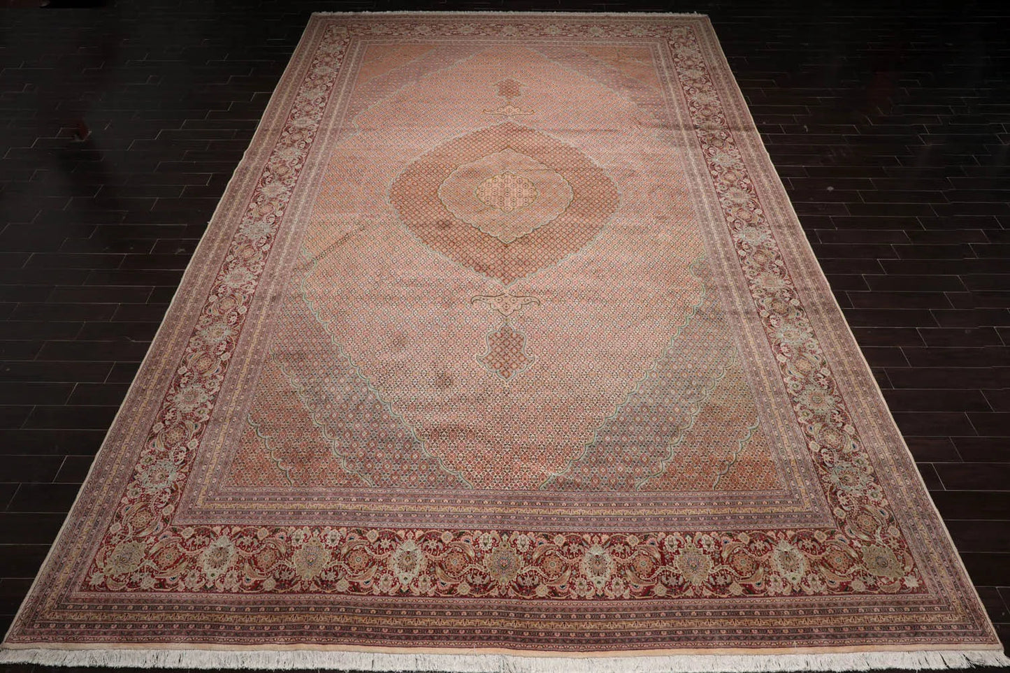 13'1''x20' Beige, Rust Palace Hand Knotted Persian Wool and Silk Traditional Oriental Area Rug-2