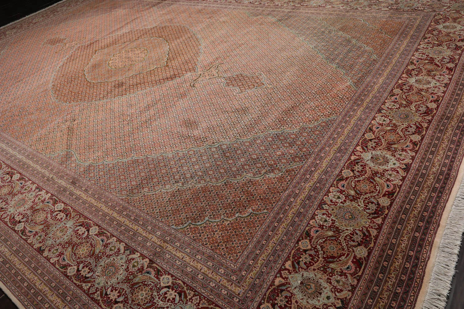 13'1''x20' Beige, Rust Palace Hand Knotted Persian Wool and Silk Traditional Oriental Area Rug-3
