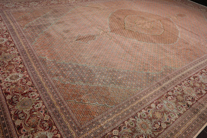 13'1''x20' Beige, Rust Palace Hand Knotted Persian Wool and Silk Traditional Oriental Area Rug-4