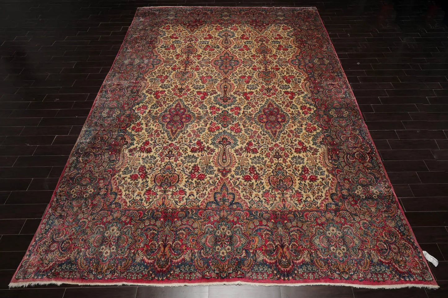 11'10''x15'10'' Palace Ivory, Blue Hand Knotted 100% Wool Traditional Antique Isfahan 300 KPSI Oriental Area Rug-2