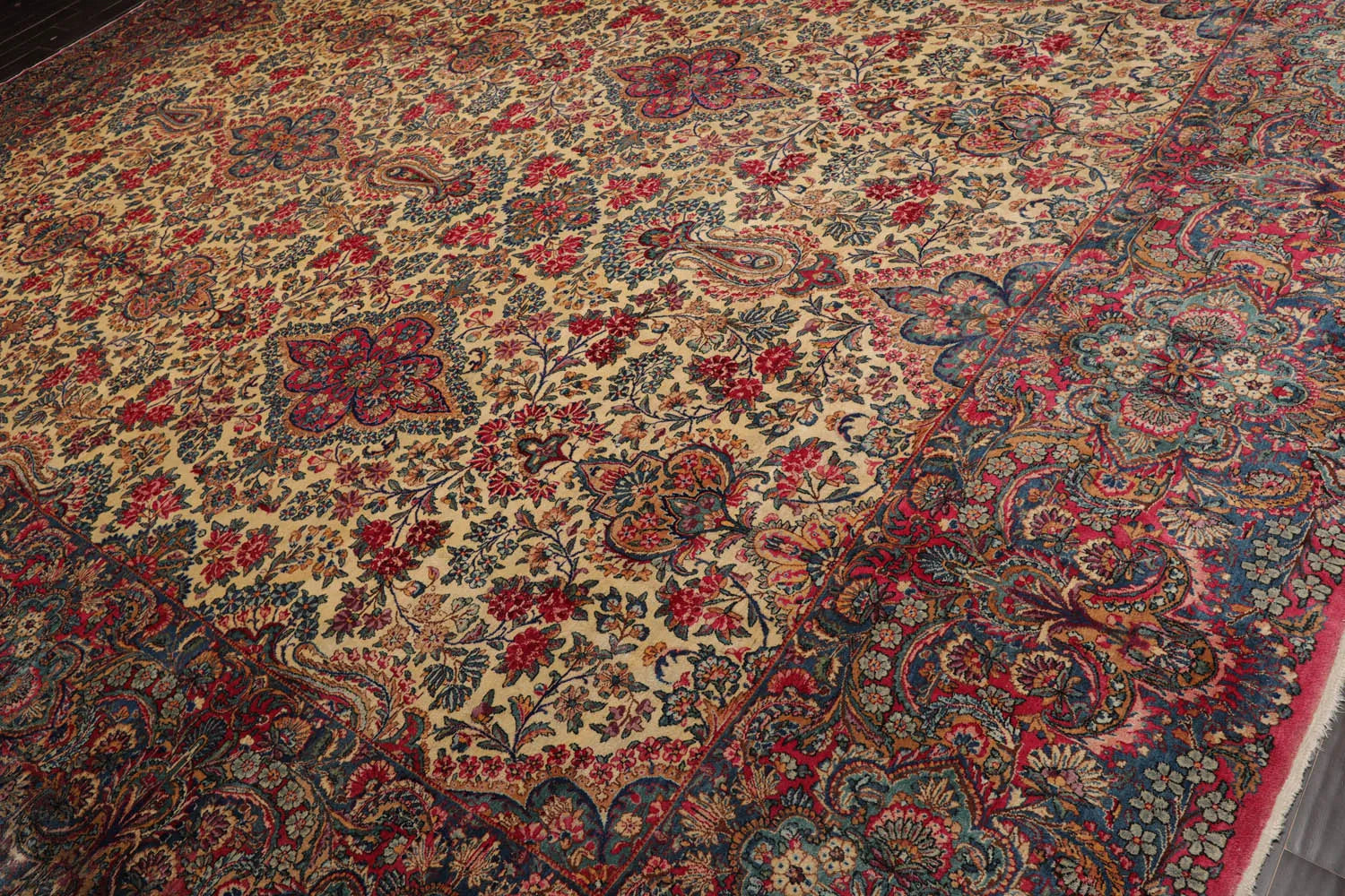 11'10''x15'10'' Palace Ivory, Blue Hand Knotted 100% Wool Traditional Antique Isfahan 300 KPSI Oriental Area Rug-3