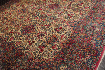 11'10''x15'10'' Palace Ivory, Blue Hand Knotted 100% Wool Traditional Antique Isfahan 300 KPSI Oriental Area Rug-3