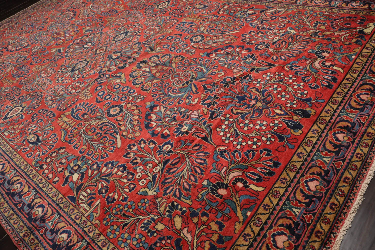 10'4''x16'3'' Burnt Orange, Navy Palace Hand Knotted 100% Wool Vintage Palace Lilihan Traditional Oriental Area Rug-3