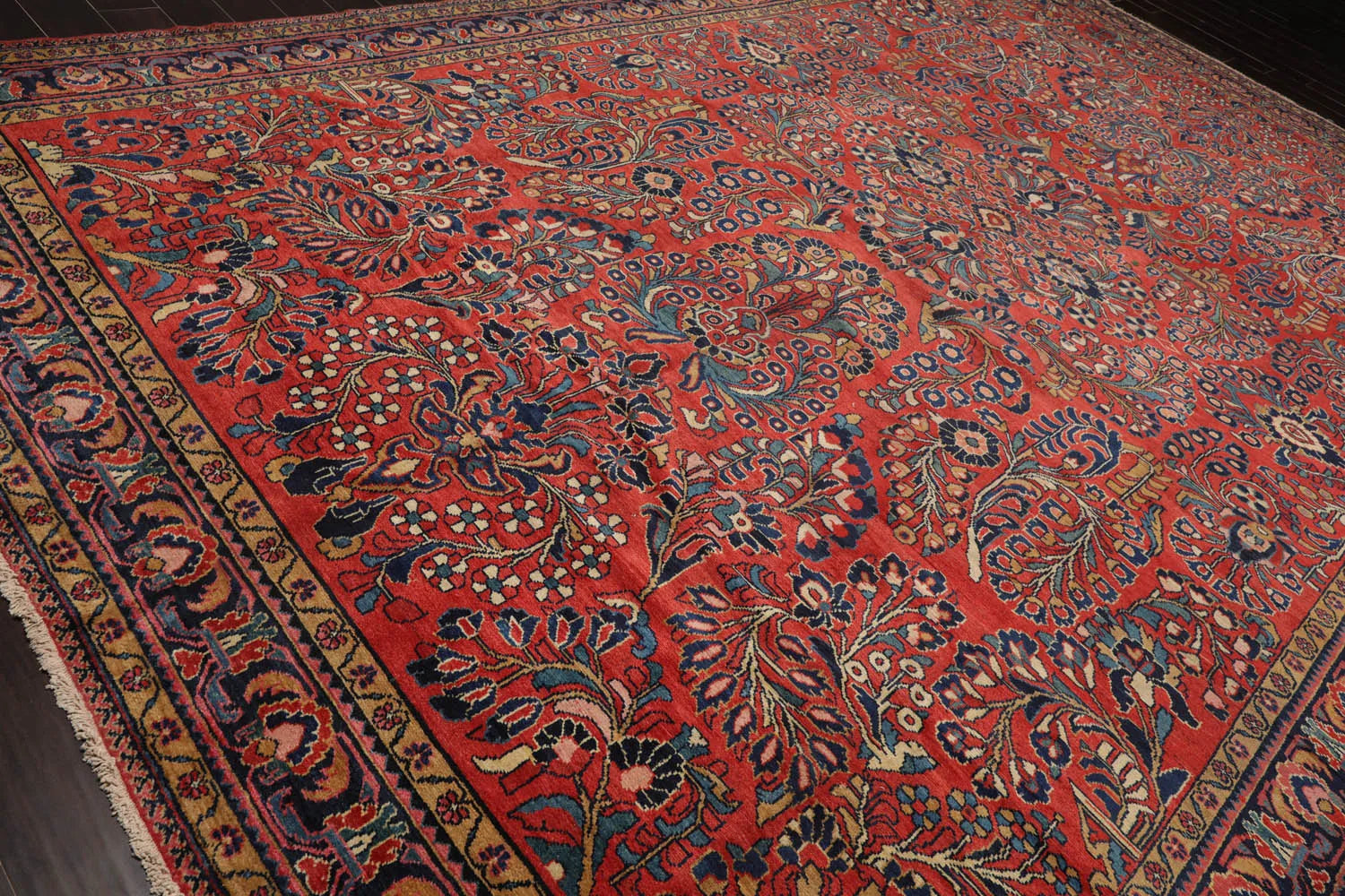 10'4''x16'3'' Burnt Orange, Navy Palace Hand Knotted 100% Wool Vintage Palace Lilihan Traditional Oriental Area Rug-4