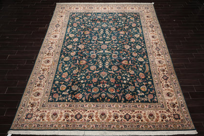 10x14 Hand Knotted Wool and Silk Traditional Tabriz 400 KPSI Oriental Area Rug Teal, Beige Color-2