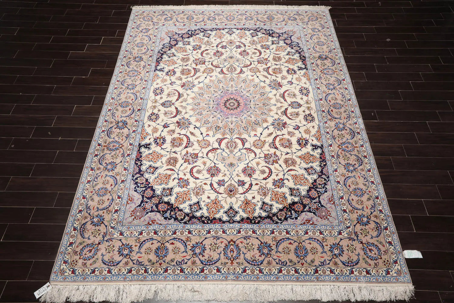 9x12 Cream, Taupe Hand Knotted Isfahan Wool and Silk Traditional 400 KPSI Oriental Area Rug-2