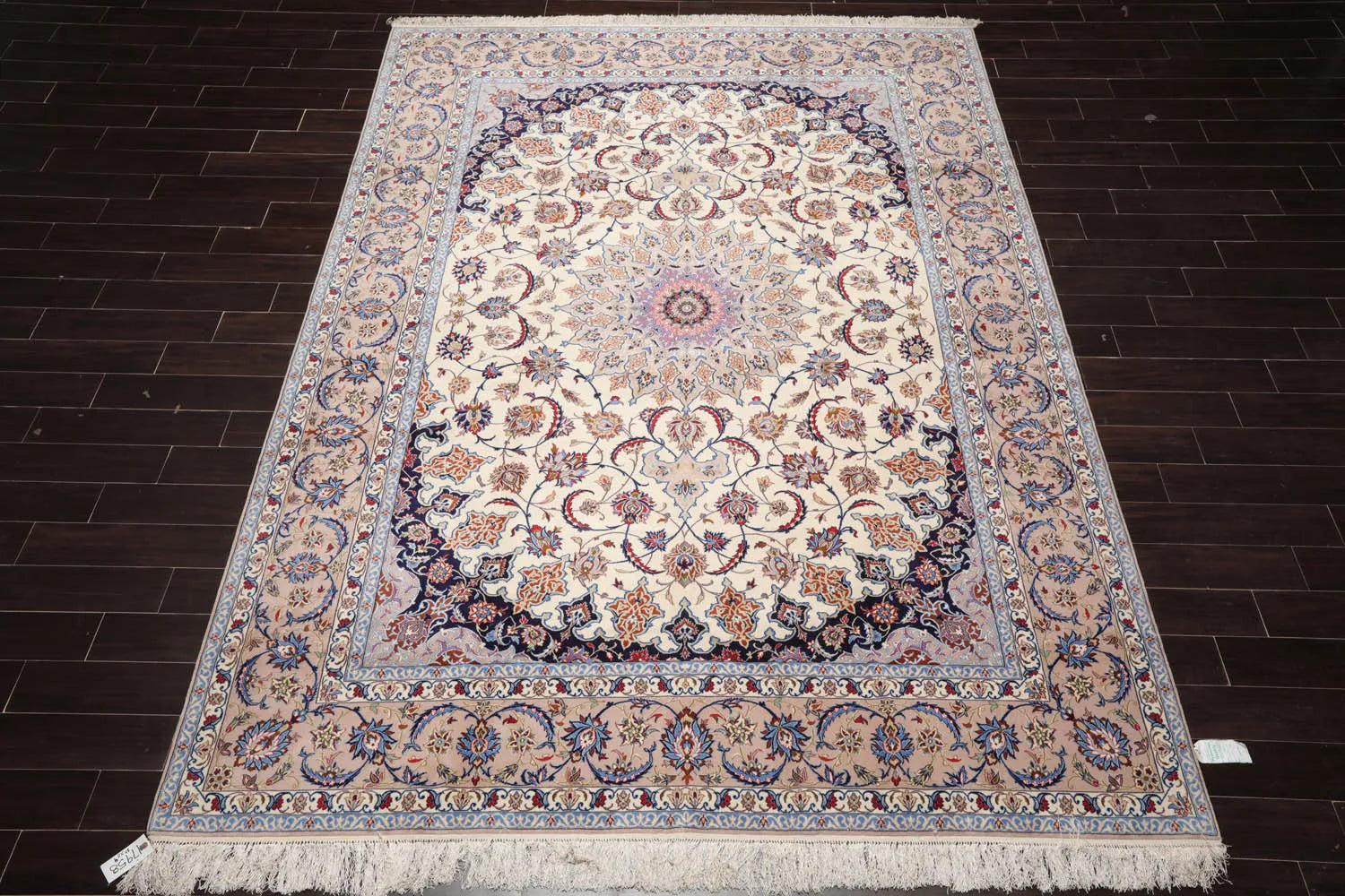 9x12 Cream, Taupe Hand Knotted Isfahan Wool and Silk Traditional 400 KPSI Oriental Area Rug-2