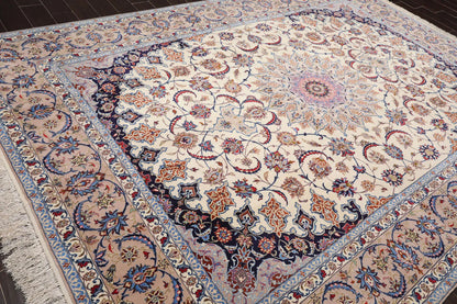 9x12 Cream, Taupe Hand Knotted Isfahan Wool and Silk Traditional 400 KPSI Oriental Area Rug-4