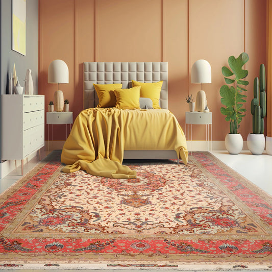 11'7'' x 16'9'' Ivory, Rose Palace Hand Knotted Wool and Silk Traditional Tabriz 350 KPSI Master Weaver Signed Oriental Area Rug-0