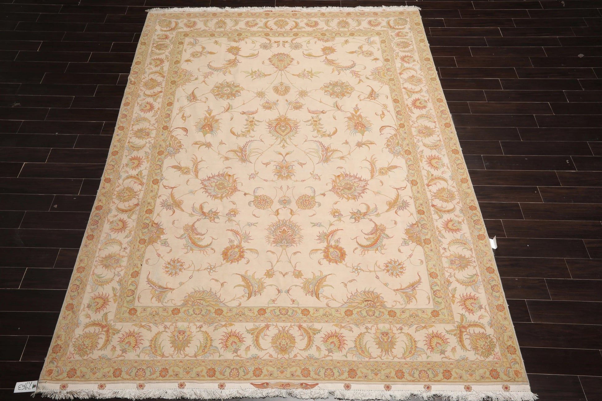 8x10 Hand Knotted Wool and Silk Traditional 350 KPSI Oriental Area Rug Ivory, Mint Color-2