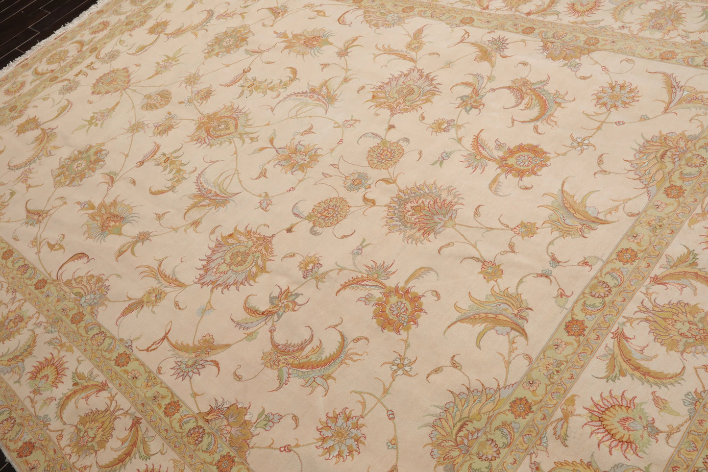 8x10 Hand Knotted Wool and Silk Traditional 350 KPSI Oriental Area Rug Ivory, Mint Color-3