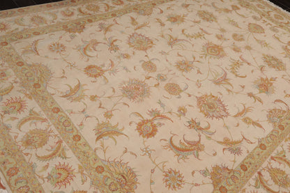 8x10 Hand Knotted Wool and Silk Traditional 350 KPSI Oriental Area Rug Ivory, Mint Color-4