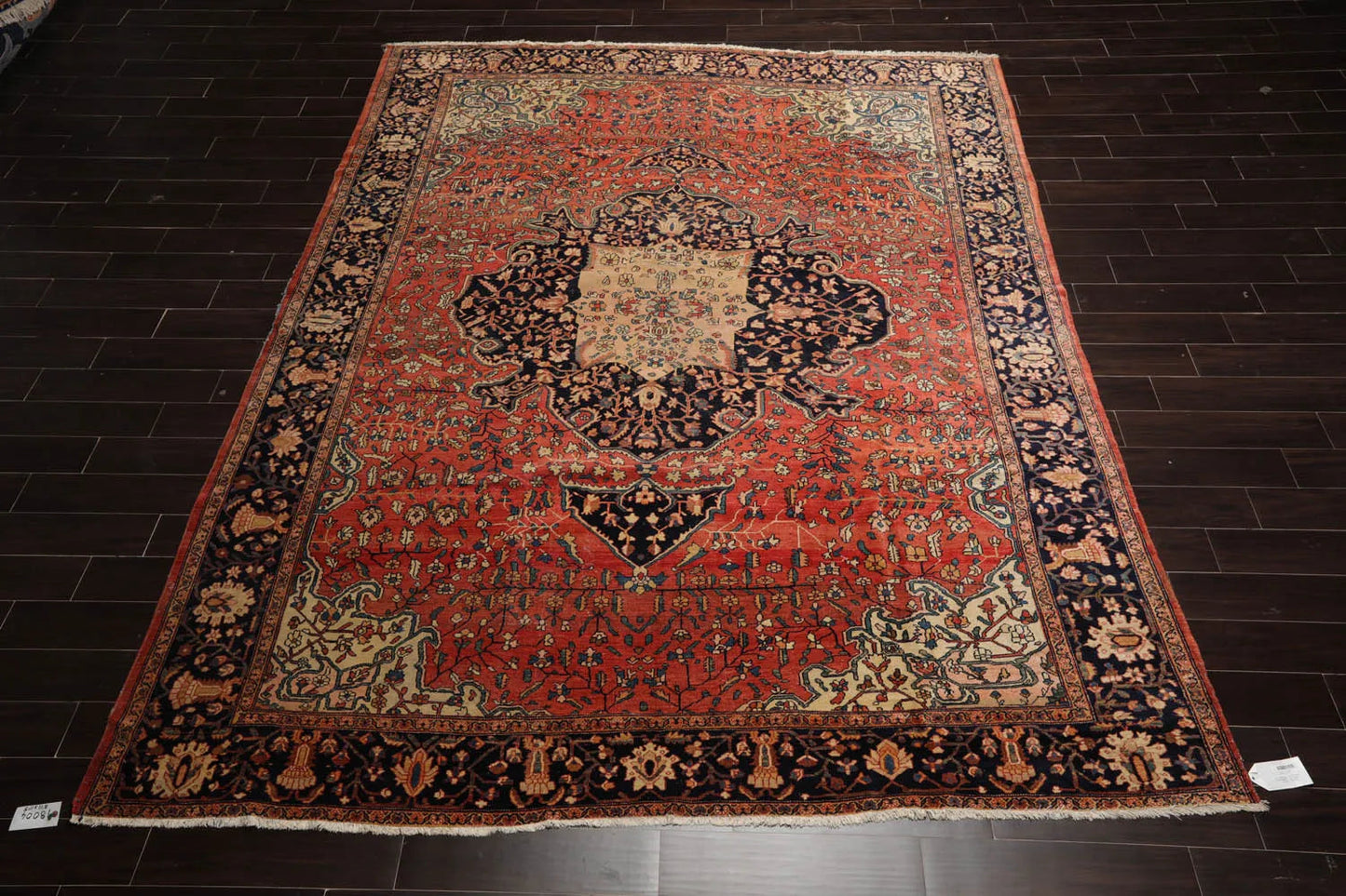 9x12 Rose, Midnight Blue Hand Knotted 100% Wool Ferahan Traditional Oriental Area Rug-1
