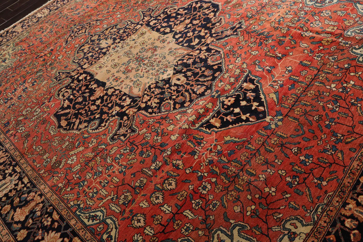 9x12 Rose, Midnight Blue Hand Knotted 100% Wool Ferahan Traditional Oriental Area Rug-2