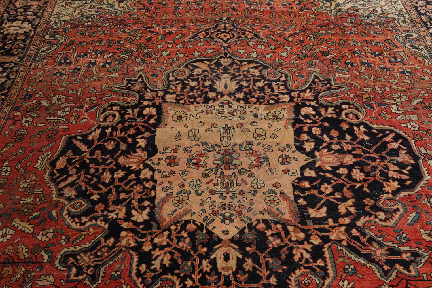 9x12 Rose, Midnight Blue Hand Knotted 100% Wool Ferahan Traditional Oriental Area Rug-4