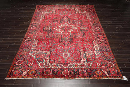 9'7'' x 13'5'' Antique Hand Knotted 100% Wool Herizz Oriental Area Rug Red-3