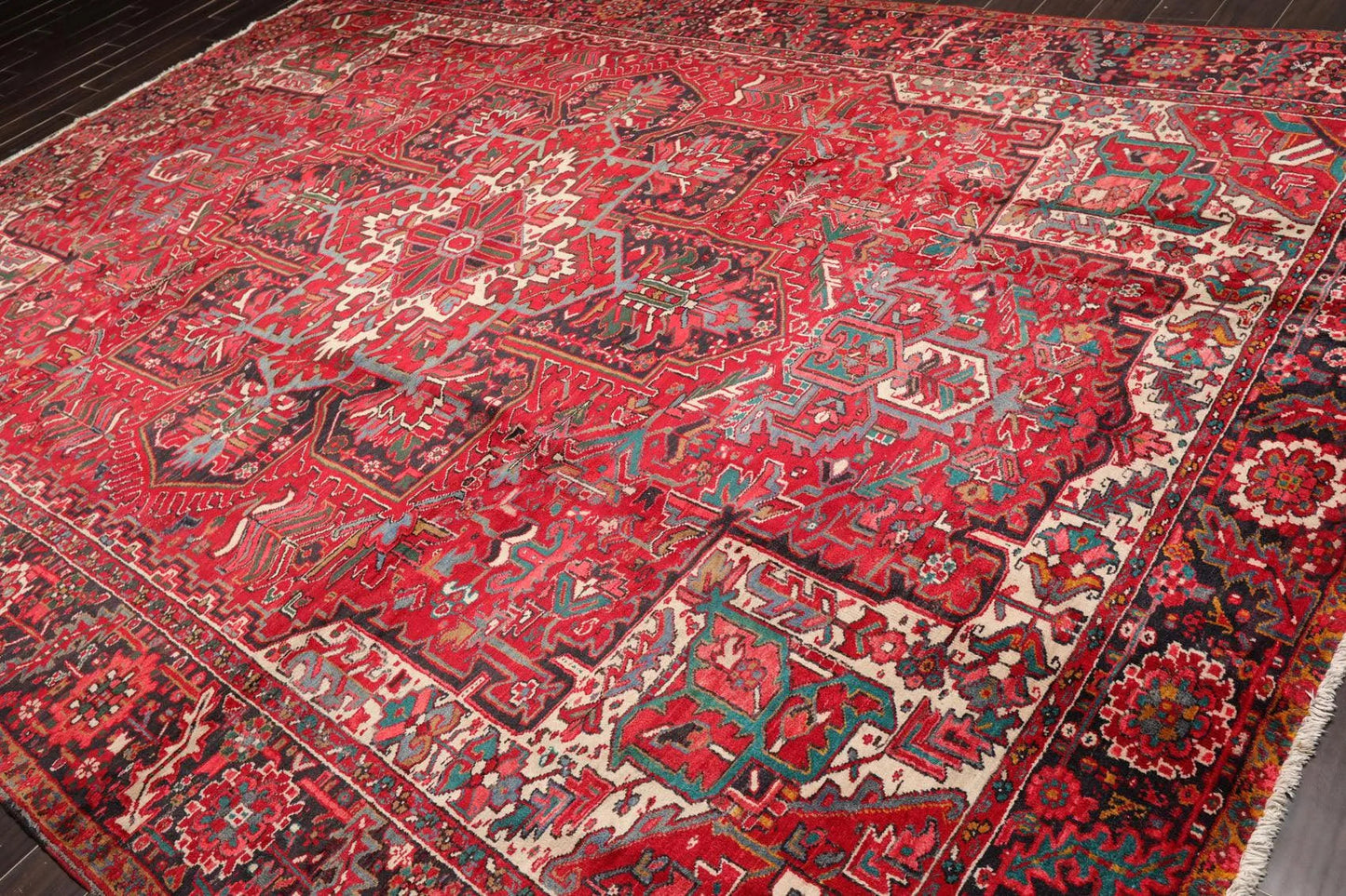 9'7'' x 13'5'' Antique Hand Knotted 100% Wool Herizz Oriental Area Rug Red-4