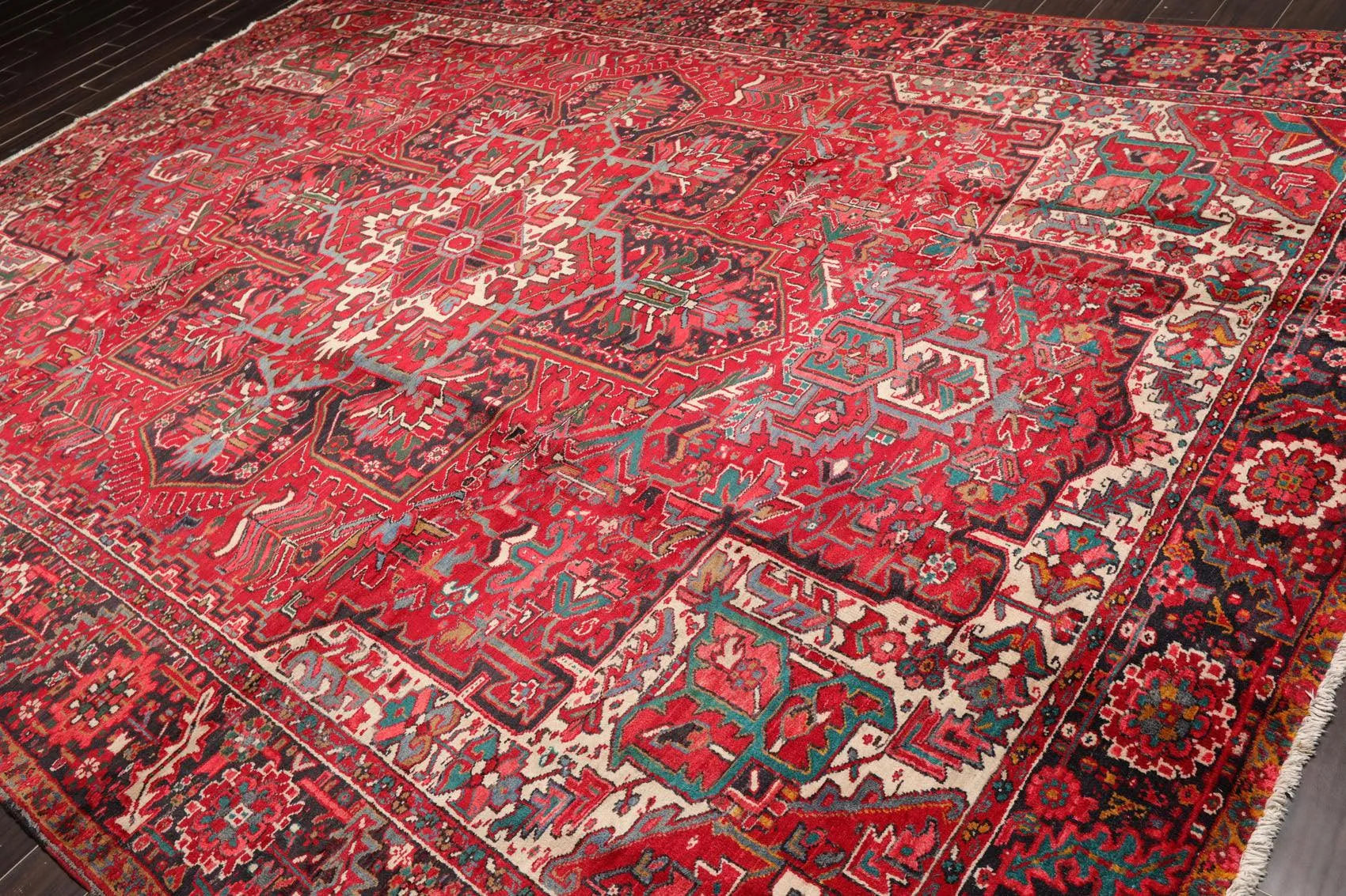 9'7'' x 13'5'' Antique Hand Knotted 100% Wool Herizz Oriental Area Rug Red-4