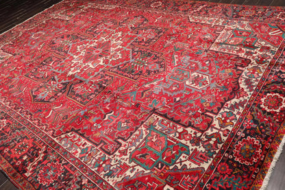 9'7'' x 13'5'' Antique Hand Knotted 100% Wool Herizz Oriental Area Rug Red-4