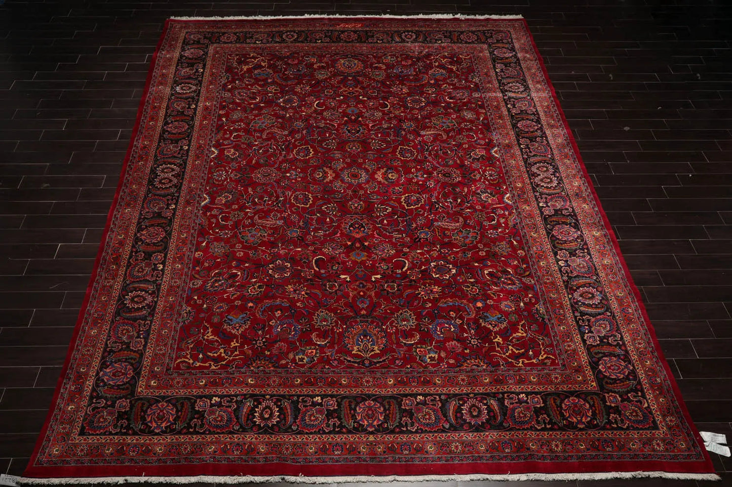 11'4''x16'4'' Palace Burgundy, Midnight Blue Hand Knotted Persian 100% Wool Mashad Traditional Oriental Area Rug-2