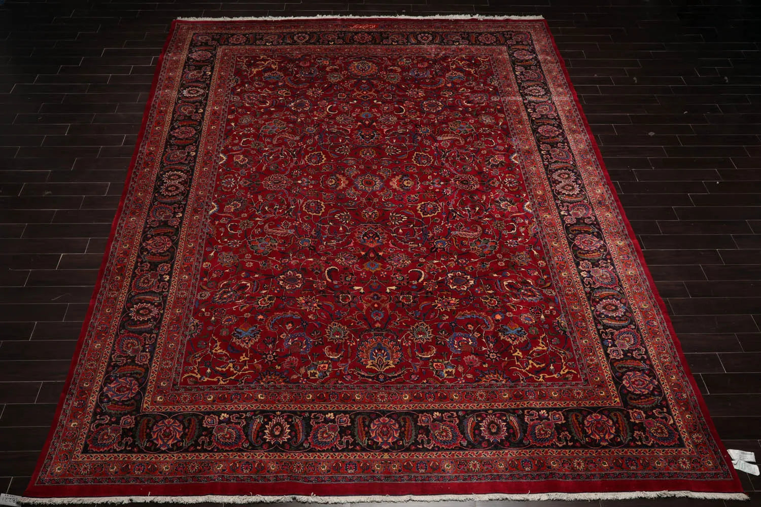 11'4''x16'4'' Palace Burgundy, Midnight Blue Hand Knotted Persian 100% Wool Mashad Traditional Oriental Area Rug-2