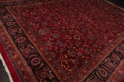 11'4''x16'4'' Palace Burgundy, Midnight Blue Hand Knotted Persian 100% Wool Mashad Traditional Oriental Area Rug-3