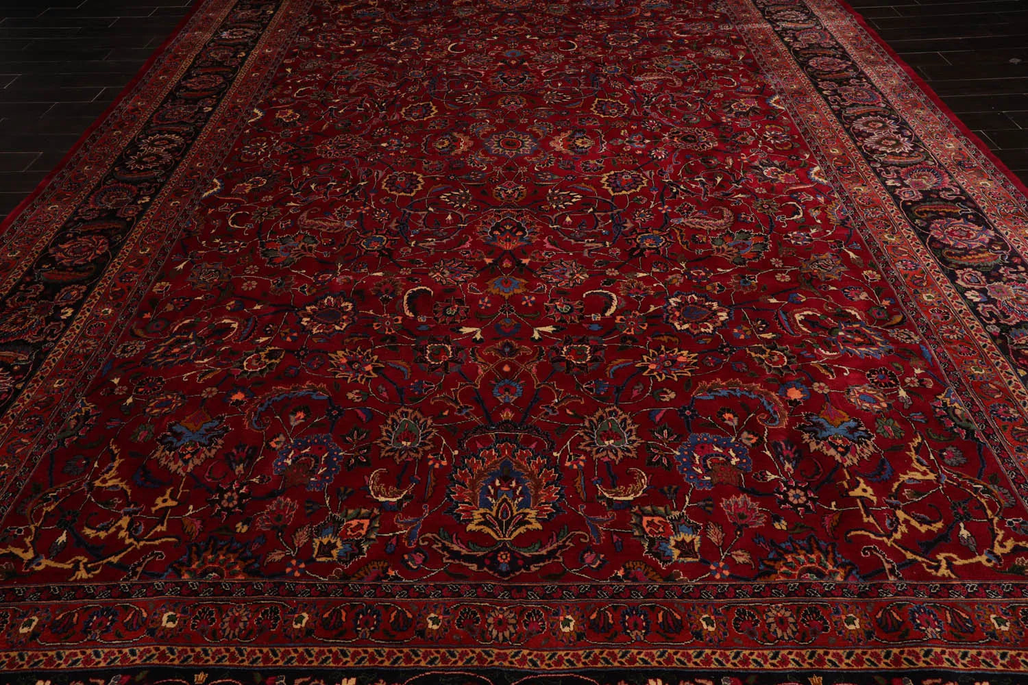 11'4''x16'4'' Palace Burgundy, Midnight Blue Hand Knotted Persian 100% Wool Mashad Traditional Oriental Area Rug-4