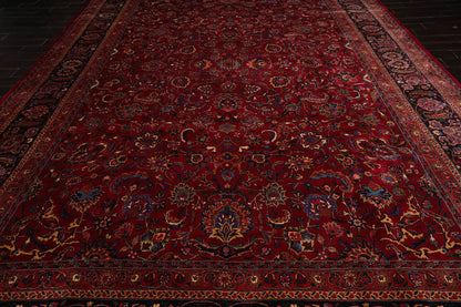 11'4''x16'4'' Palace Burgundy, Midnight Blue Hand Knotted Persian 100% Wool Mashad Traditional Oriental Area Rug-4