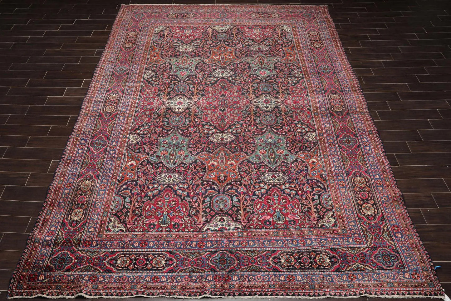 Antique 9'5'' x 13'6'' Hand Knotted 100% Wool Mashaad Traditional Area Rug Navy-3
