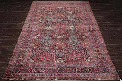 Antique 9'5'' x 13'6'' Hand Knotted 100% Wool Mashaad Traditional Area Rug Navy-3