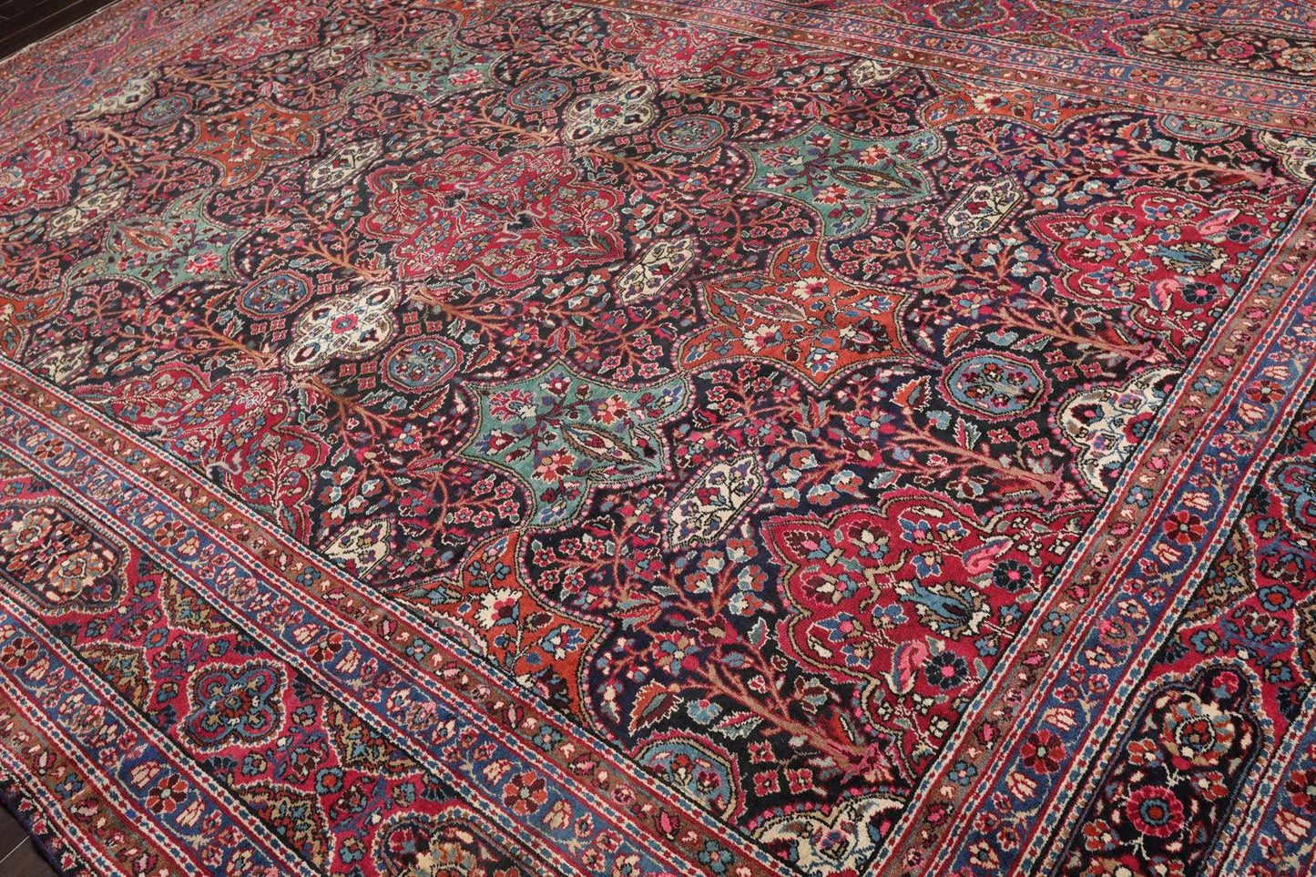 Antique 9'5'' x 13'6'' Hand Knotted 100% Wool Mashaad Traditional Area Rug Navy-4