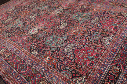 Antique 9'5'' x 13'6'' Hand Knotted 100% Wool Mashaad Traditional Area Rug Navy-4