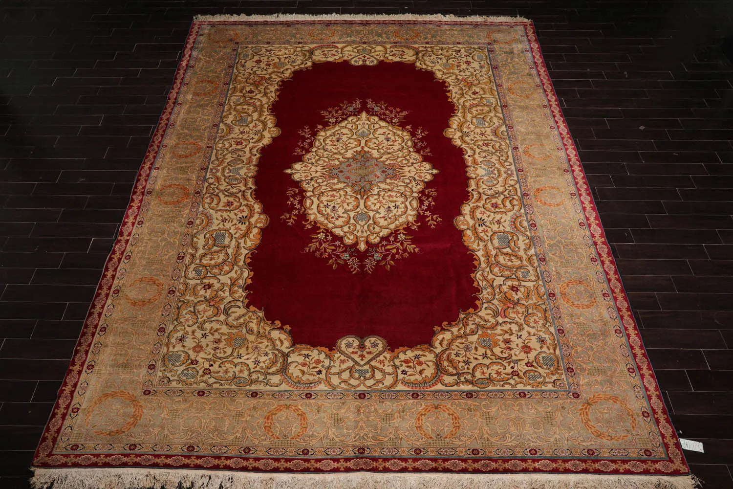 11'2"x15'10" Palace Burgundy Hand Knotted 100% Wool Tabriz Traditional 300 KPSI Oriental Area Rug-2