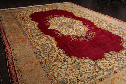 11'2"x15'10" Palace Burgundy Hand Knotted 100% Wool Tabriz Traditional 300 KPSI Oriental Area Rug-3