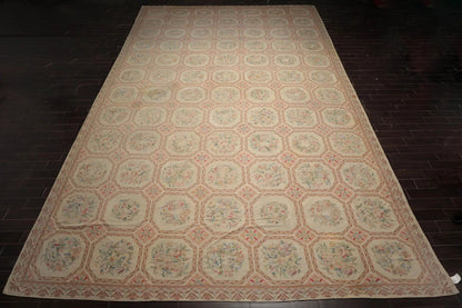 12'5"x21'11" Palace Beige Hand Knotted Flat Weave 100% Wool French Aubusson Traditional Oriental Area Rug-2
