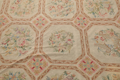 12'5"x21'11" Palace Beige Hand Knotted Flat Weave 100% Wool French Aubusson Traditional Oriental Area Rug-3