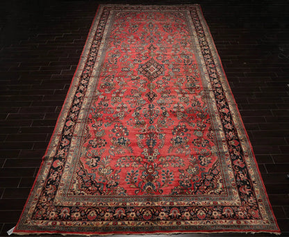 9' 6''x25' Palace Rose, Charcoal Hand Knotted 100% Wool Lilihaan Traditional Oriental Area Rug-2