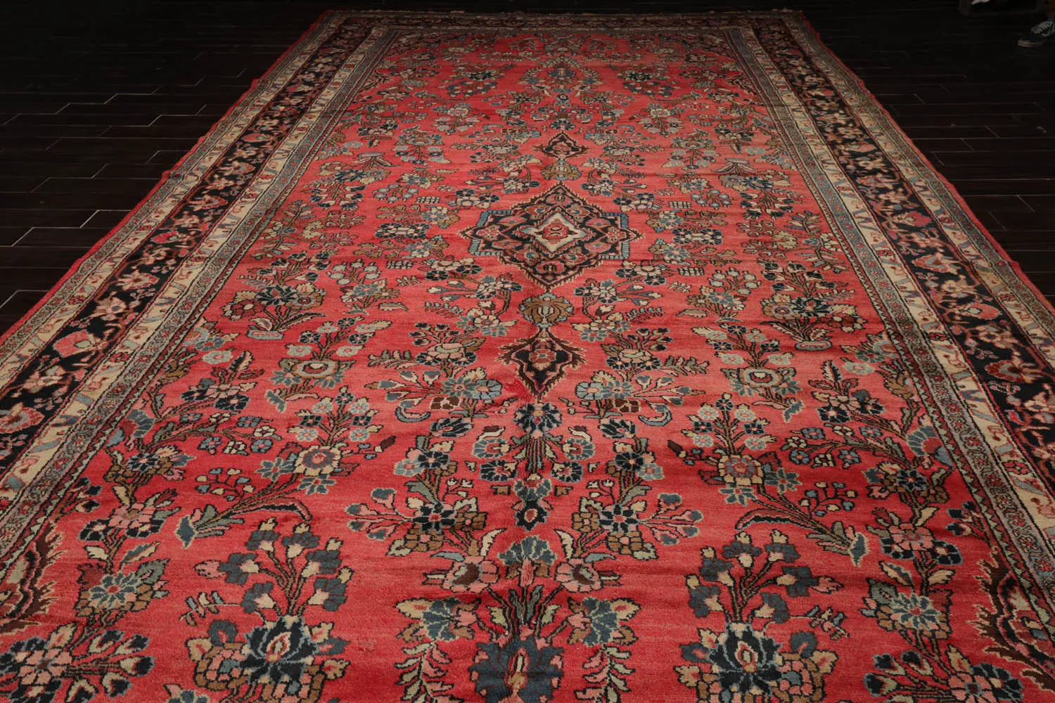 9' 6''x25' Palace Rose, Charcoal Hand Knotted 100% Wool Lilihaan Traditional Oriental Area Rug-3