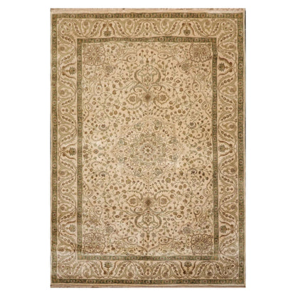 6'2" x 8'10" Hand Knotted 100% Silk Traditional 250 KPSI Oriental Area Rug Beige-2