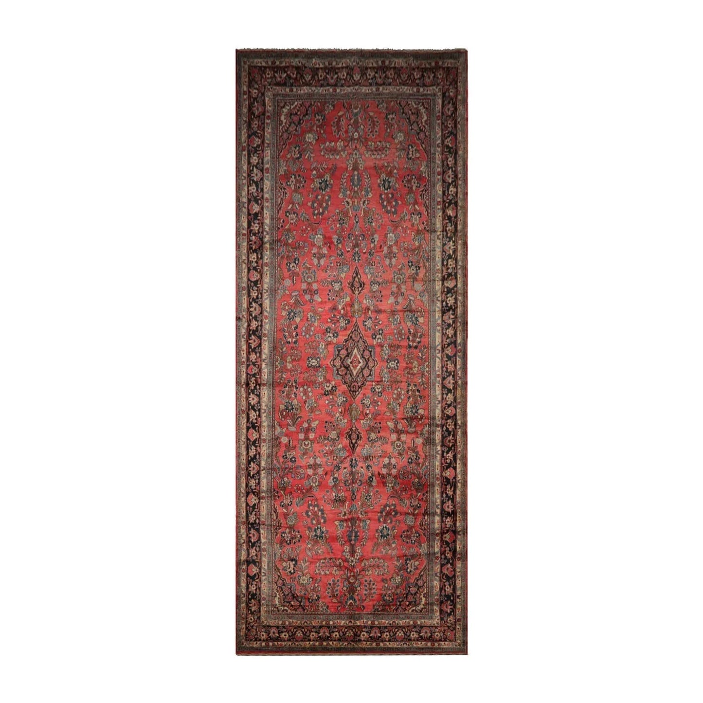 9' 6''x25' Palace Rose, Charcoal Hand Knotted 100% Wool Lilihaan Traditional Oriental Area Rug-1