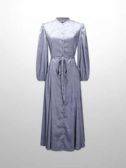 A Line Shirtdress-Slate Blue Floral