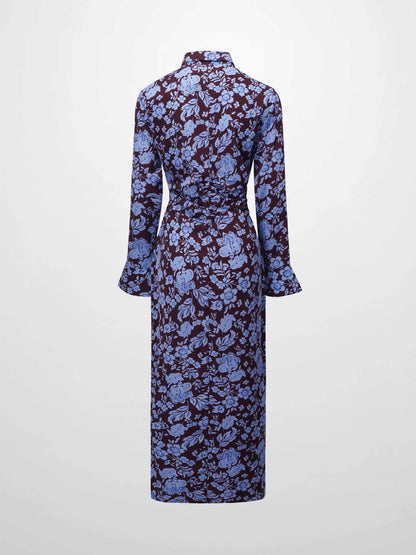 Front Shirred Shirtdress-Lilac Floral