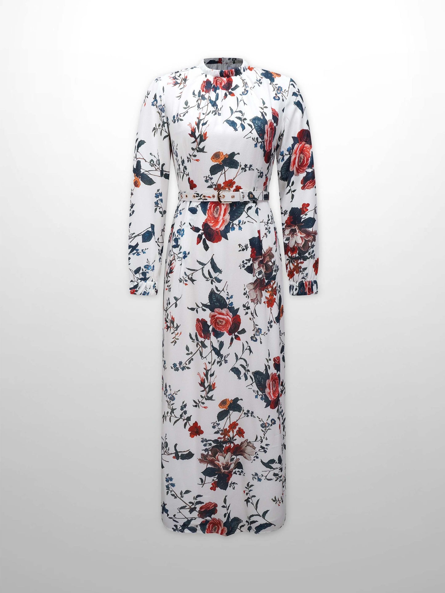 Gathered Neck Straight Maxi Dress- Antique Floral