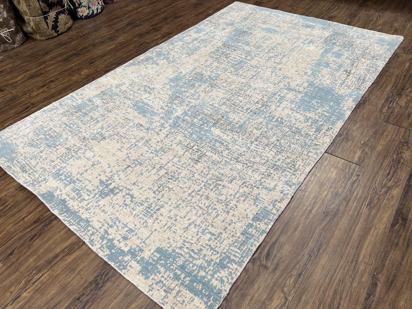 Modern Tibetan Rug 5x8 ft Light Blue and Gray Carpet, Contemporary Wool Rug, Handmade Nepali Rug, Raised Pattern, Tibet Area Rug, Nepal Rug