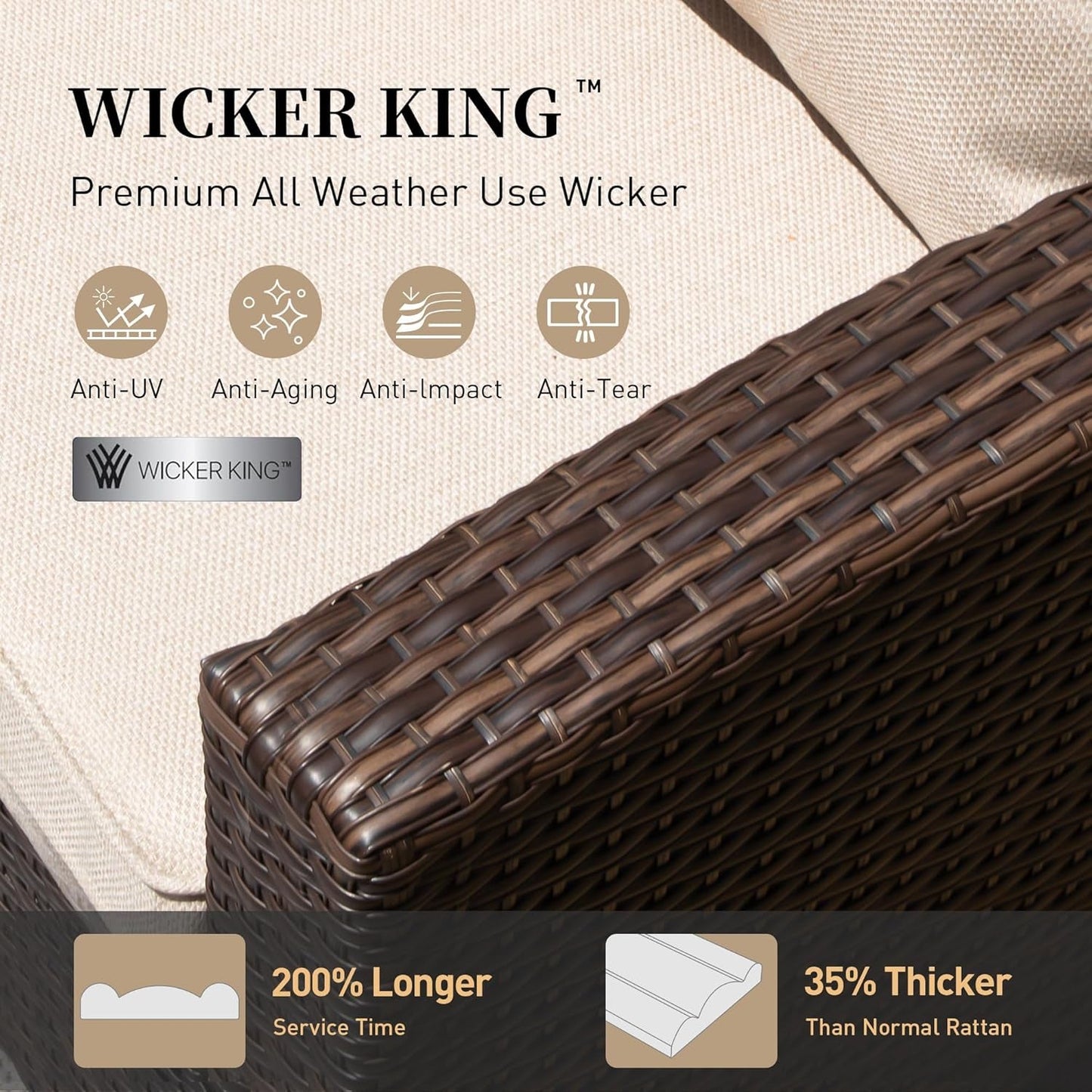 Patio Furniture Set Outdoor Furniture Brown Wicker Rattan Patio Conversation Sets with Cushion outside Sofa Set,6 Pieces with Rectangular Firepit Table,7 Seats,Beige-1