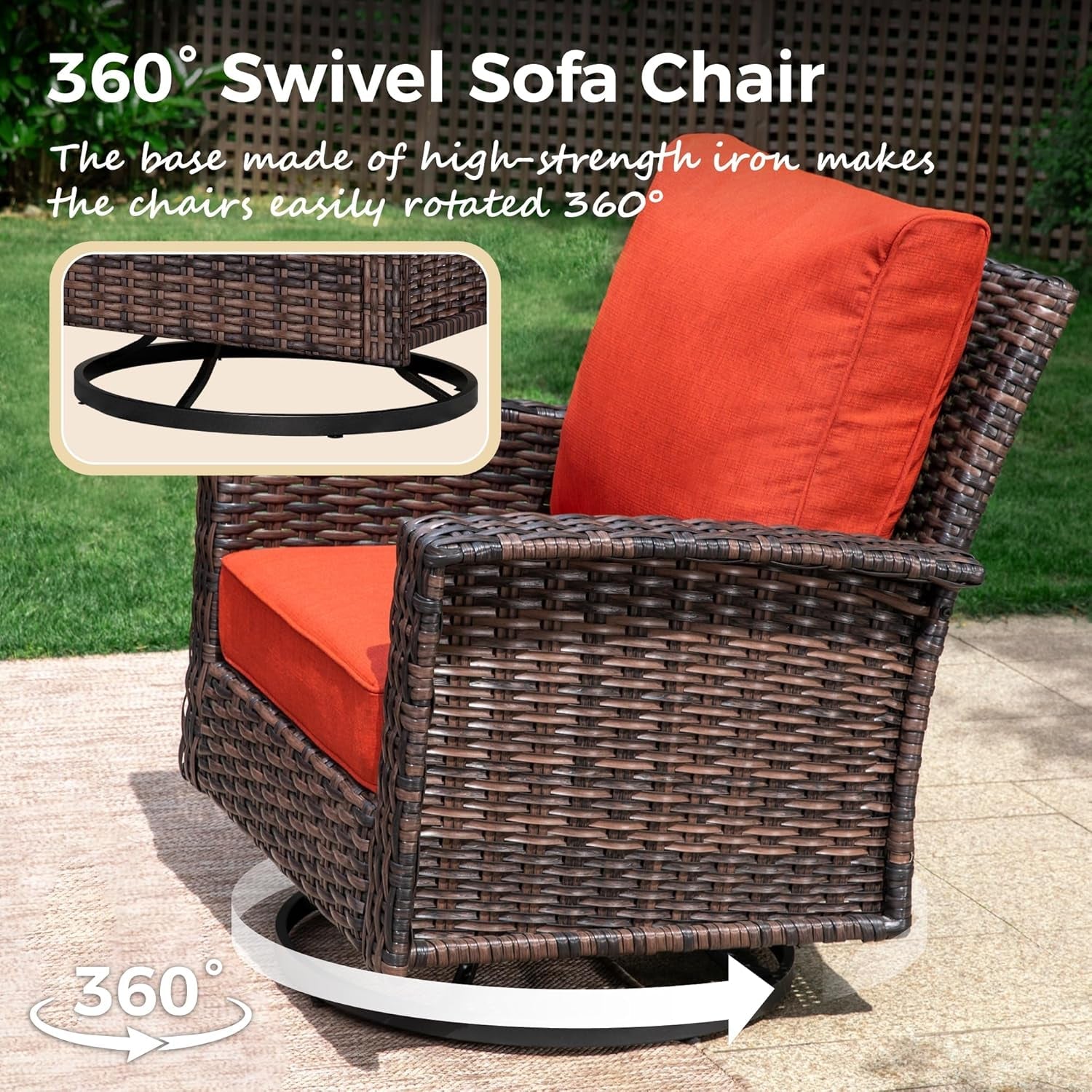 Oversized Wicker Patio Furniture Set with Swivel Chairs-2