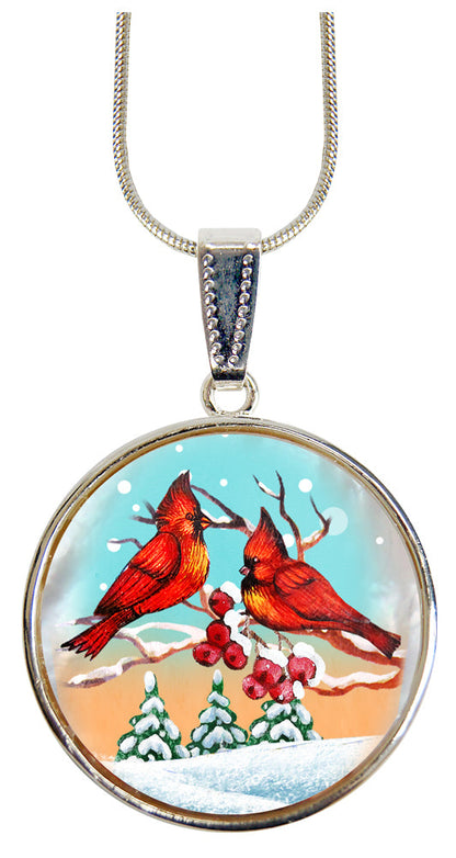Red Robins Silver Plated Mother of Pearl Jewelry Pendant Necklace - 44036