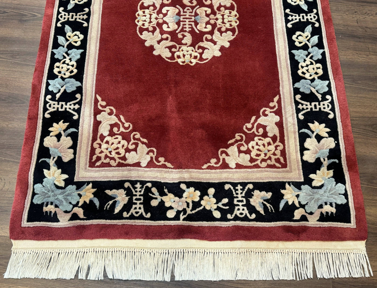 Dark Red Chinese Wool Rug 4x6, Chinese 90 Line Rug, Carving Rug, Handmade, Pair B